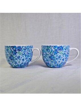 A Pair of Lilly Pulitzer Floral Coffee Tea Soup Mugs Cups